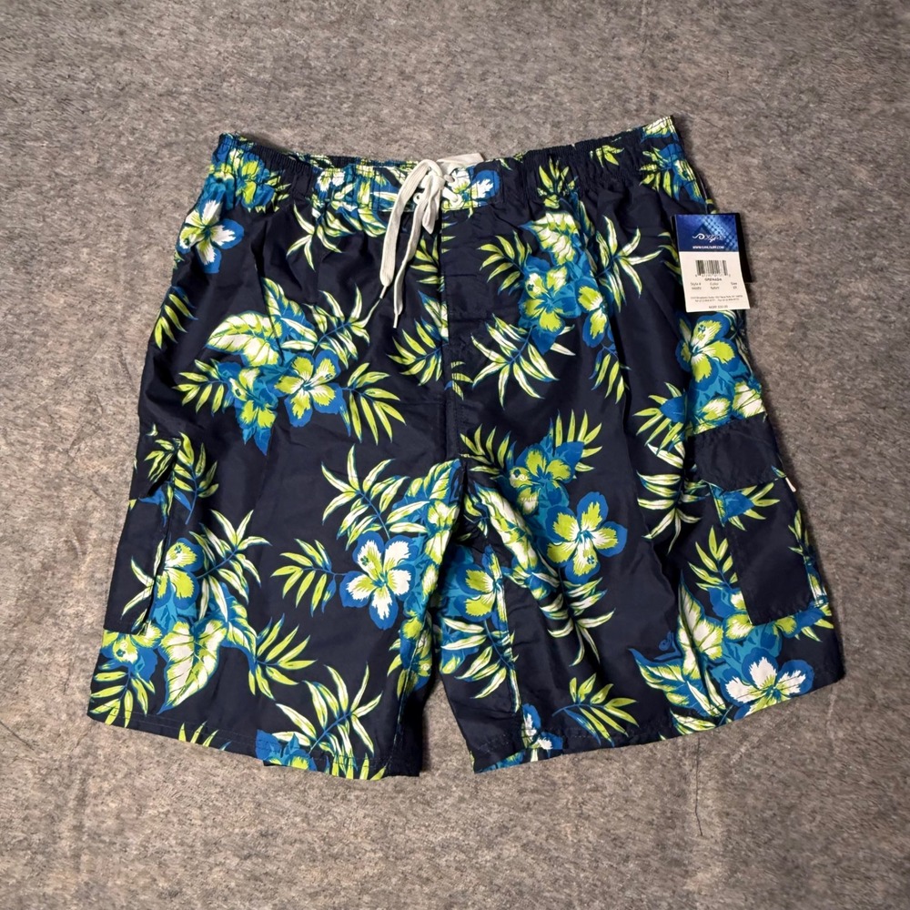 Kanu Surf Grenada Mens 3X Navy Floral Tropical Cargo Swim Trunks Board Short NEW